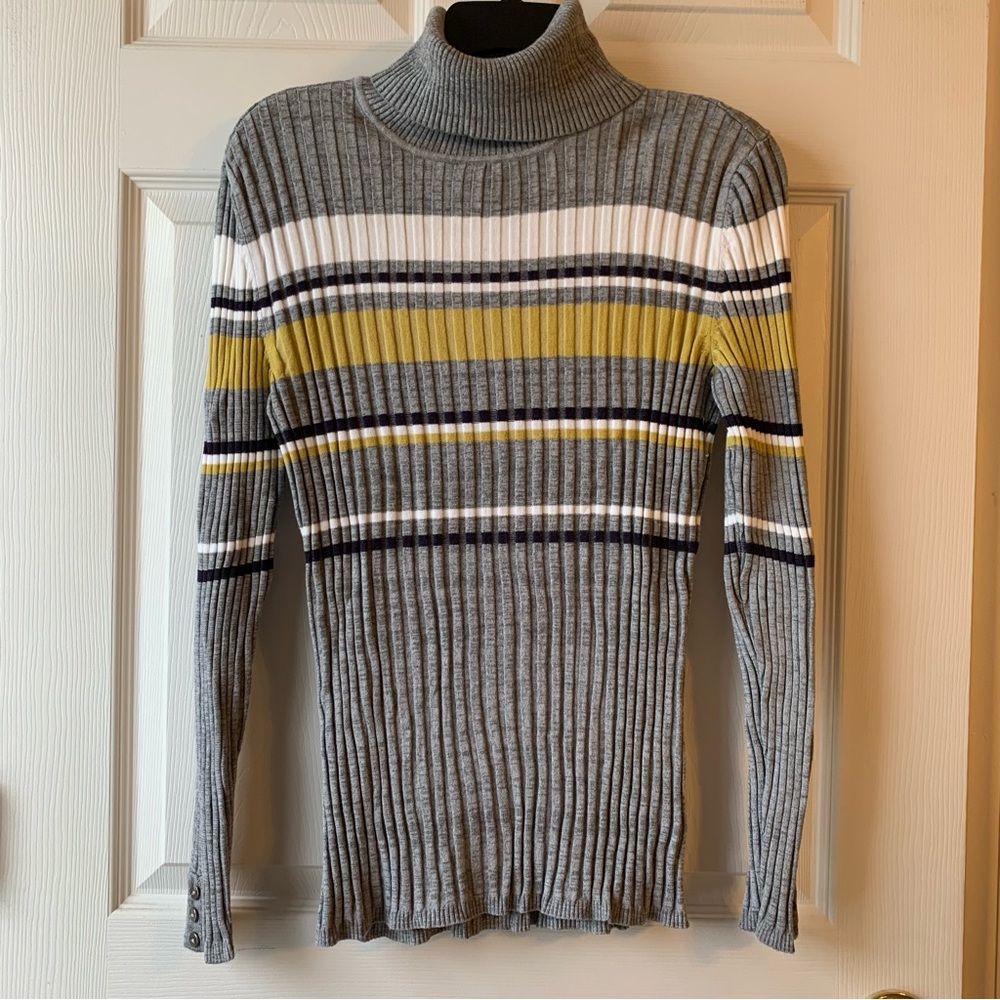 Style & Co gray and gold stripe turtleneck sweater size M